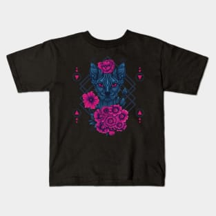 Floral Cat Sacred Geometry Kids T-Shirt